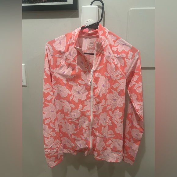Solumbra Full Zip Top Women's XS Pink 100+ UPF Stretch Swim Shirt USA Made - Picture 1 of 3